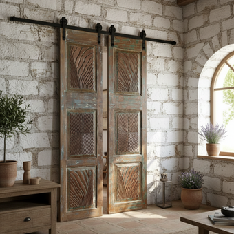 Vintage Carved Closet Doors Blue Floral Reclaimed Wood Double Door