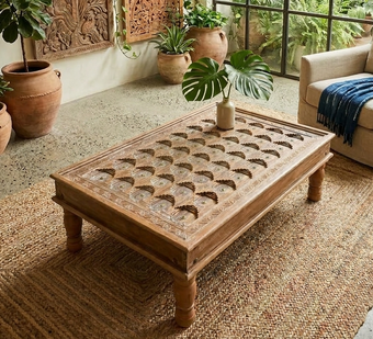 Antique Carved Coffee Table Rustic Whitewashed Chai Accent Table 54
