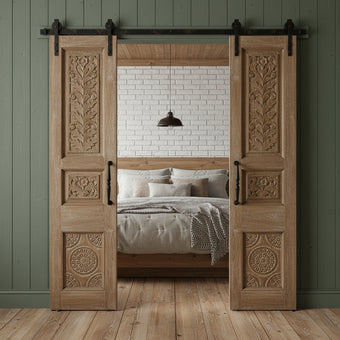 Antique Carved Pantry Door Whitewash Floral Hinged or Sliding Double Doors