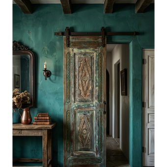 Antique Carved Wood Door Panel Rustic Farmhouse Sliding Barndoor