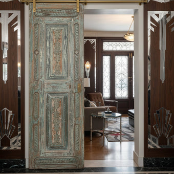 Vintage Carved Solid Wood Door – Single Rustic Sliding Barn Door Panel 96x30