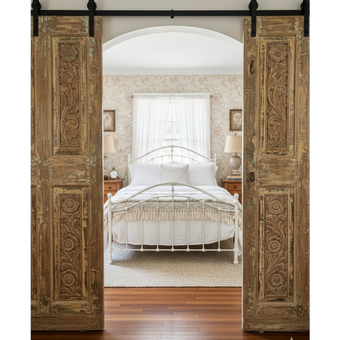 Vintage Carved Closet Doors Brown Floral Reclaimed Wood Double Door