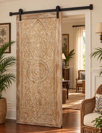 Antique Lotus Carved Door Double Side Carved Sliding Bedroom Door