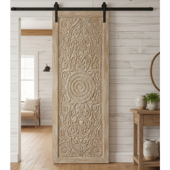 Lotus Carved Solid Wooden Door: Interior Exterior Double Carved door