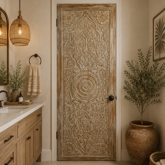 Vintage Lotus Carved Door