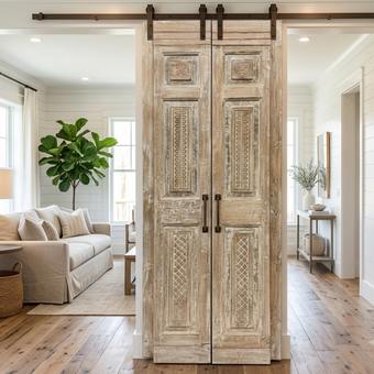 Antique Carved French Doors Floral Hinged or Sliding Barn Doors