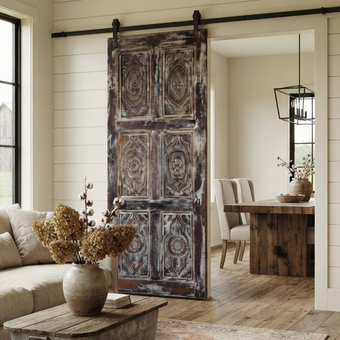 Floral Carved Wood Modern Farmhouse Sliding Barn Doors 84x36