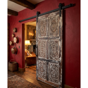 Vintage Natural Wood Carved Door Rustic Hinged or Sliding Barn Doors