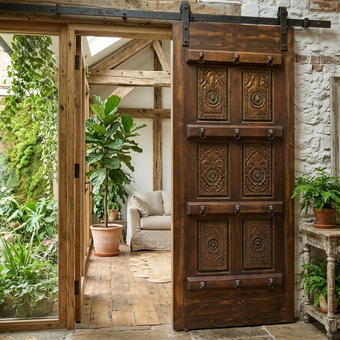 Antique Carved French Doors Floral Hinged or Sliding Barn Doors