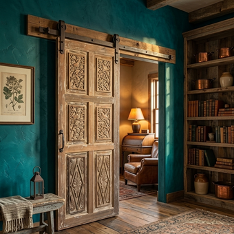 Floral Carved Wood Doors Distressed White Sliding Barn Doors