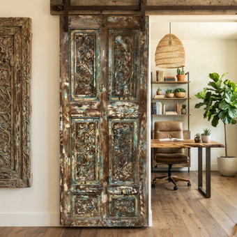 Antique Blue Distressed Wooden Door