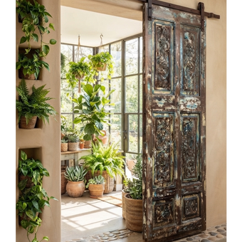 Antique Blue Distressed Wooden Door