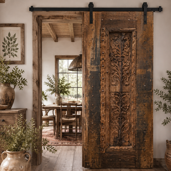 Antique Indian Carved Wood Door