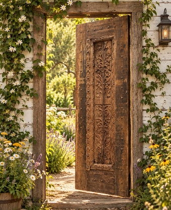 Antique Indian Carved Wood Door