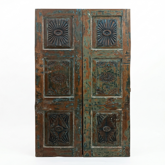 Antique Sunburst Carved Wood Door