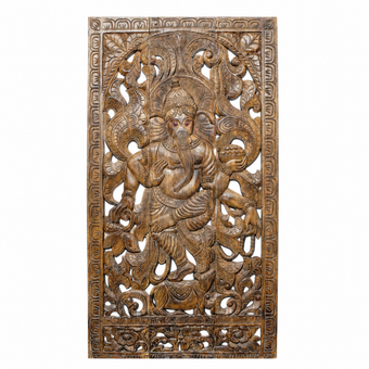 Hand-Carved Dancing Ganesha Panel