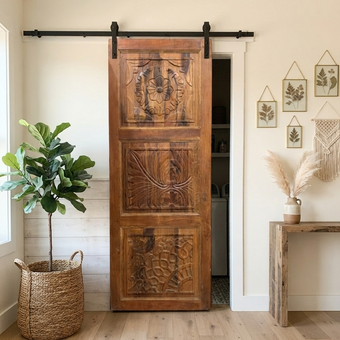 Solid Teak Wood Hand Carved Door Panel