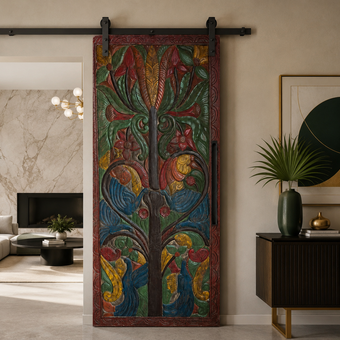 Vintage Tree Of Life Decorative Carved Wood Door