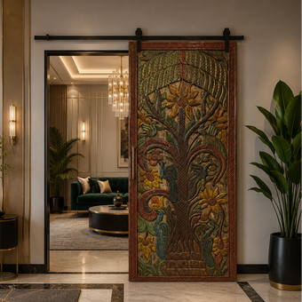 Hand Carved Tree of Life Wood Barn Door