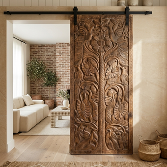 Hand Carved Wood Door Panel Tree of Life