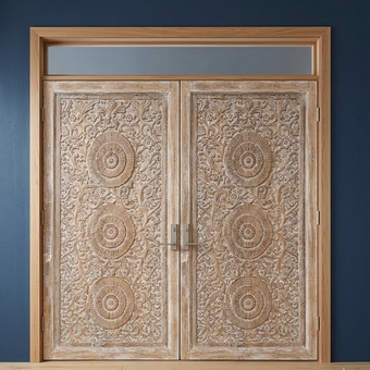Hand-Carved Mandala Entry Door