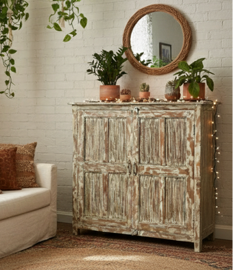 Antique Carved Sideboard Whitewash Cabinet Storage Carved Chest
