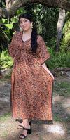 Peach Kaftan Maxi Dress, Resort Wear, Cruise Caftan, Boho Travel Silk Maxi Dresses, 3XL