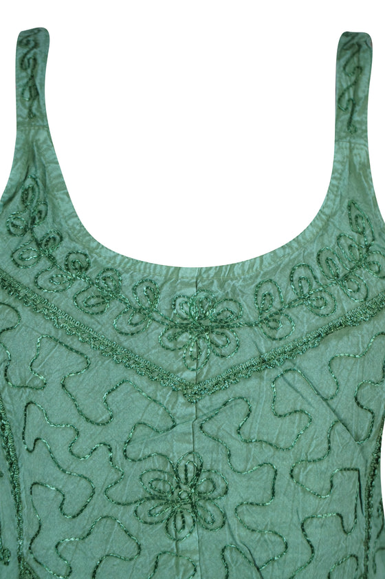 Tank Top for Women, Sea Green hand Embroidered Tank Tops, Girls Trip Tanks SM