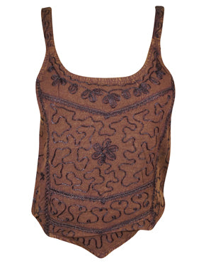Womens Tank Top, Brown embroidered tank top, summer top, Beach Bohemian Tops, SM