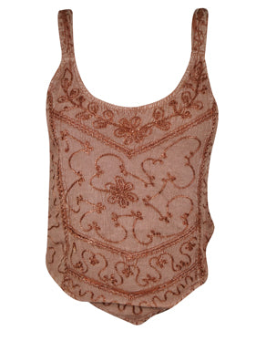 Womens Tank Top, Brown Embroidered Beach Blouse For Womens SM
