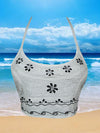 Womens Sexy Crop Top, White Embroidered Tie Halter Blouse Tops One Size