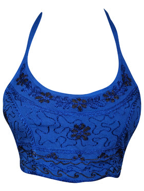 Womens Boho Top, Embroidered Blue Summer S