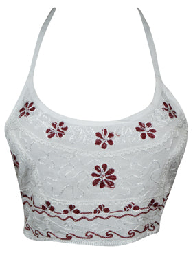 Women Crop Top White Halter Embroidery Top Dress S
