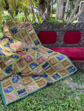 Vintage Embroidered Tapestry Wall Hanging – Boho Textile Art with Sequins Work