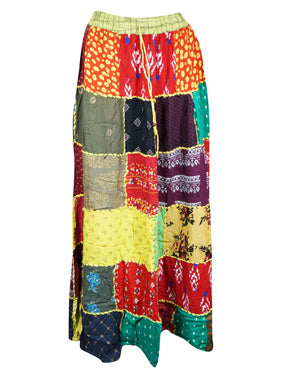 Womens Patchwork Maxi Skirt Colorful Gyspy Skirt S/M/L