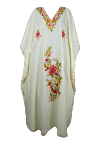 Womens Maxi Caftan Dress, Bohemian Kimono Dresses, Lemon Embroidered Kaftan 3xl