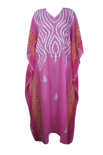 Womens Cruise Caftan Dress, Pink Embroidered Summer Beach Maxi Dress, Oversize Kaftan Maxi L-4XL