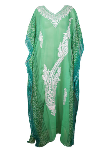 Womens Green Cruise Caftan Dress, Maxi Dresses, Embroidered Kaftan Dress, Travel Maxi, Summer Maxi Dresses, L-4XL One size