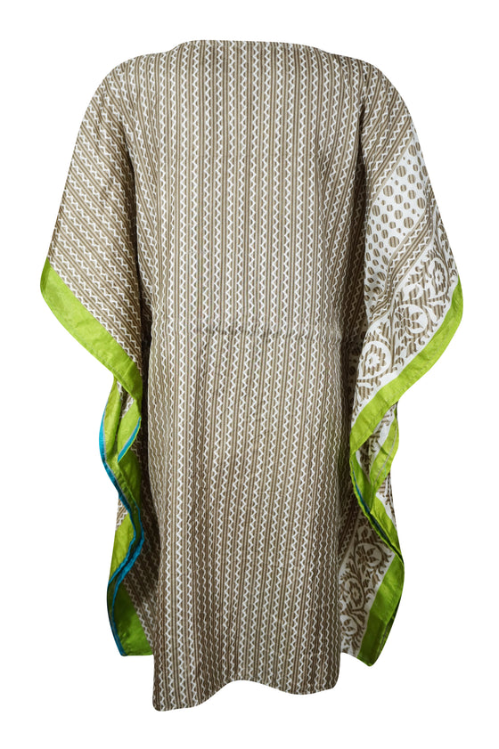 Womens Summer Caftan Short Dress Beige Green Print Kaftan Dress M-XL
