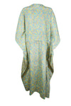 Womens Kaftan, Boho Maxi Dress, Sky Blue Yellow Floral Caftan, Recycle Sari, Caftan L-2XL