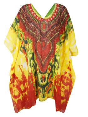 Womens Caftan Dress Green Yellow Summer Dresses L-2X