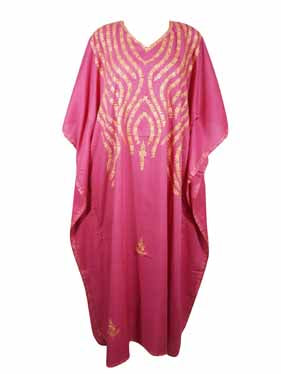Womens Maxi Kaftan Pink embroidered Caftans L-3XL