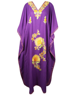 Ari Embroidered Maxi Caftan Dress, Purple Kaftan L-3X