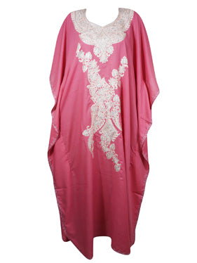 Womens Maxi Kaftan Pink Embroidered Dress L-3XL