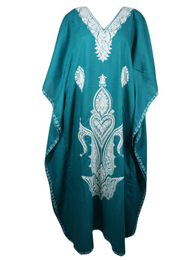 Aari Embroidered Kaftan Maxi Dress, Green Kahmir Caftans L-2XL