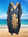 Boho Muumuu Maxi Kaftan, Black Embroidered Caftan Dress L-2XL