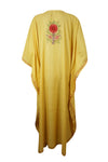 Women's Kaftan Maxi Dress, Yellow Embroidered Caftans  L-2XL