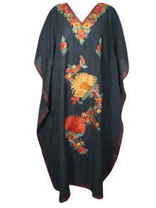  Womens Maxi kaftan dress, Black embroidered cafta, M-XL