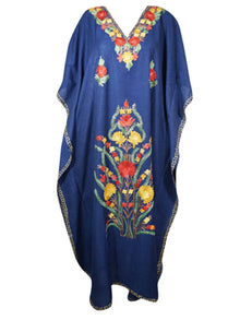  Bohemian Maxi Kaftan, Muumuu, Navy Blue Embroidered Caftan Dress
