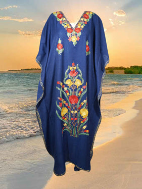 Bohemian Maxi Kaftan, Muumuu, Navy Blue Embroidered Caftan Dress, L-2XL
